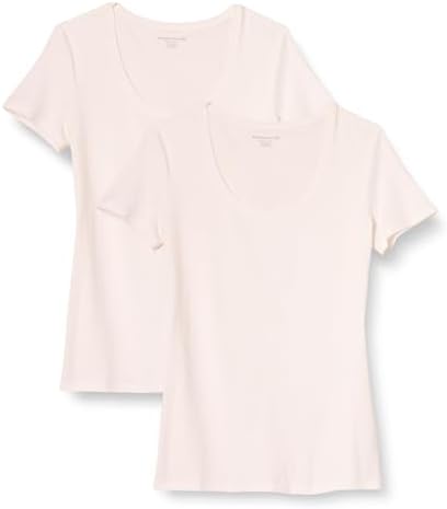 Amazon Essentials Women's Regular-Fit Short-Sleeve Scoop Neck T-Shirt, Pack of 2, White, X-Small