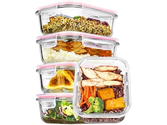 Vtopmart Pink 5 Pack 22oz Glass Containers W/ Lids