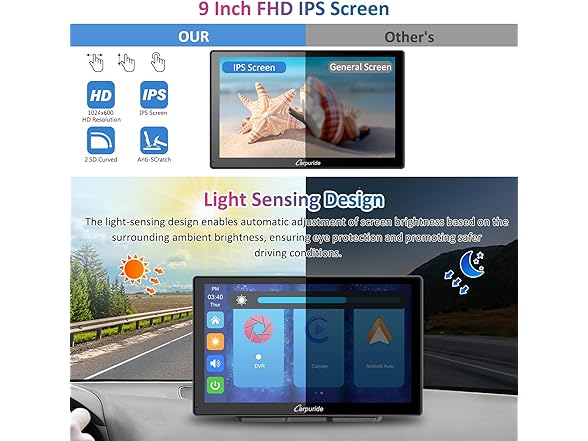 9" Wireless CarPlay Screen w/ Dash Cam