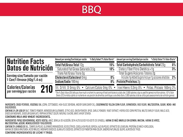 Pringles Potato Crisps Chips, BBQ 1.4 oz Can