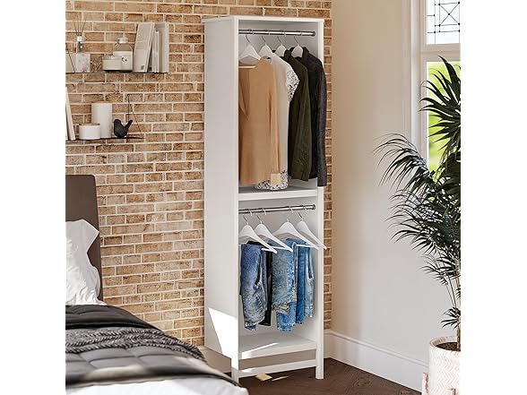 Systembuild Evolution Luxe 2-Shelf Double Clothing Rod Closet Tower, Ivory Oak