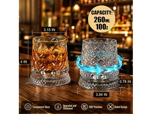 HBXCWYJ Spinning Whiskey Glasses, 2pk