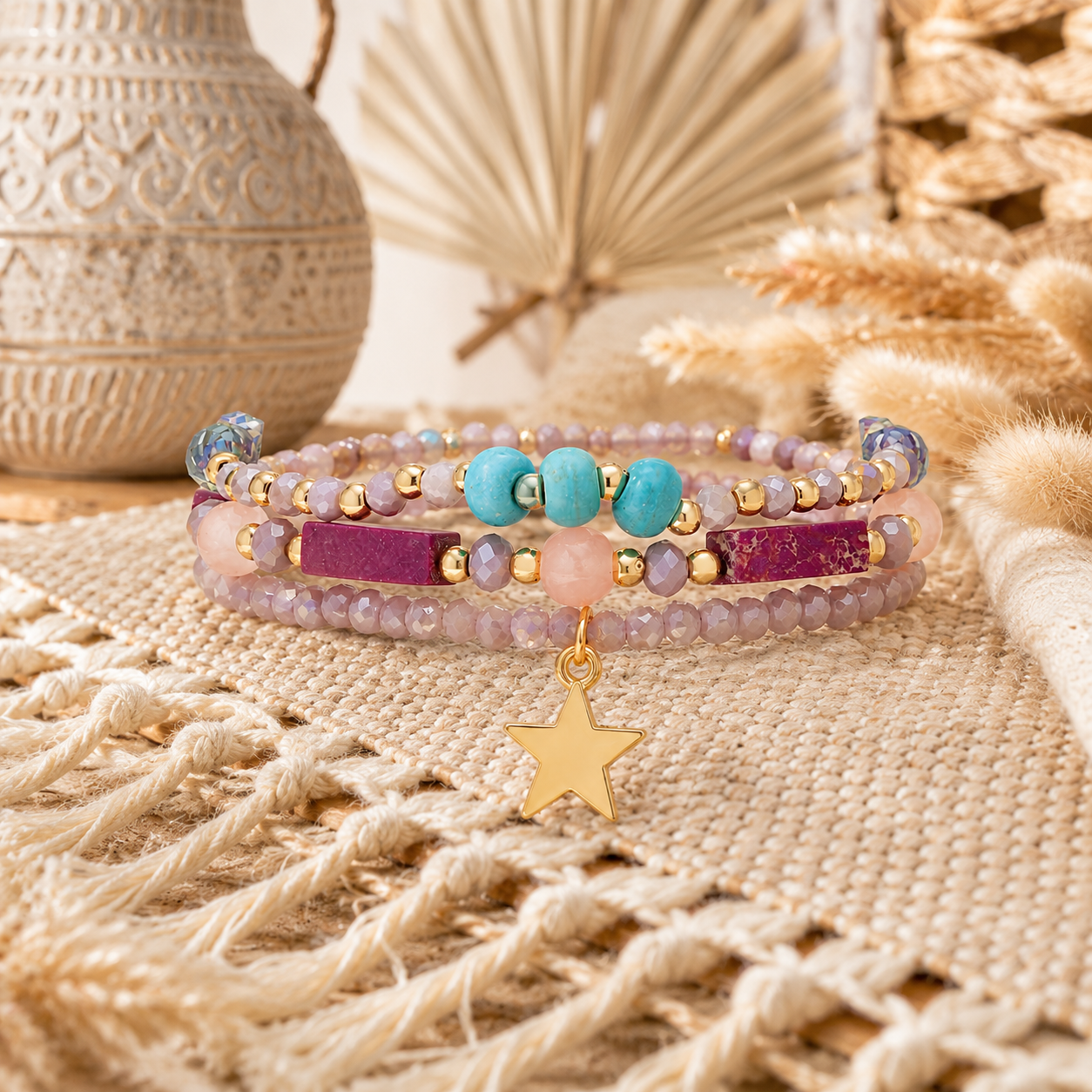 Stretch Beaded Bracelet Stack with Star Charm - Gallery 6