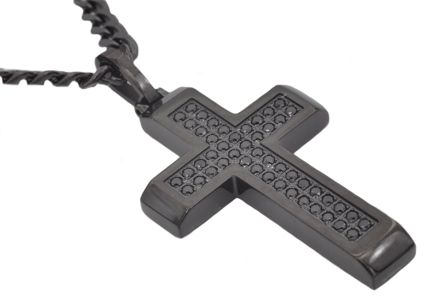Stainless Steel CZ Cross Necklace - Gallery 4