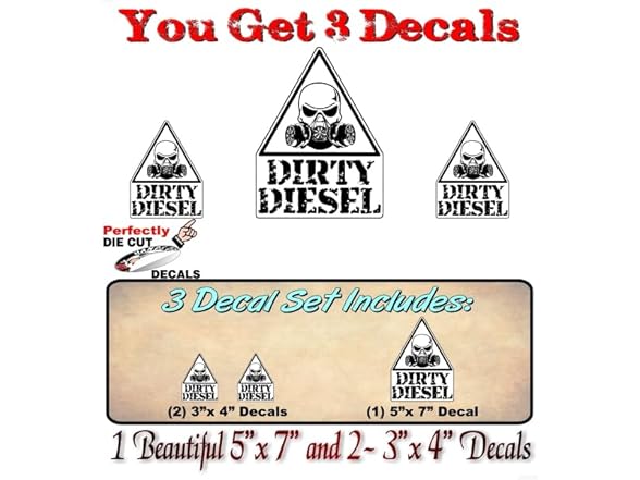 Caution Dirty Diesel Decal 3Pcs White