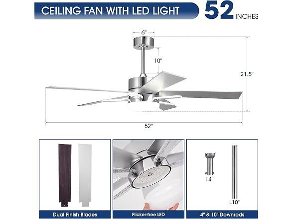 Parrot Uncle 52 Inch Silver Ceiling Fan