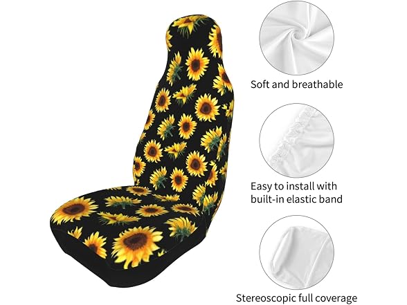 Koliocaa Sunflower Car Seat Covers 2 PCS Car Fit
