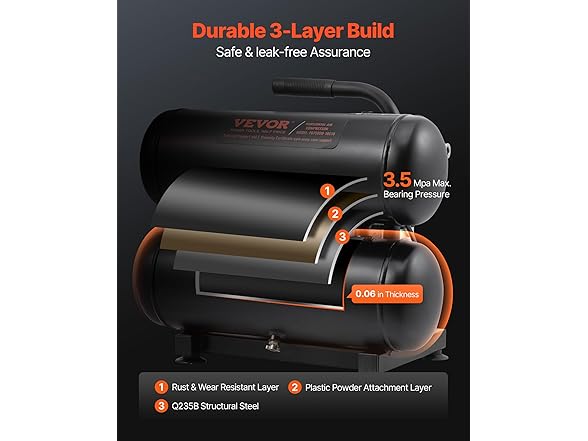 VEVOR Air Compressor, 4.6 Gallon Steel Tank