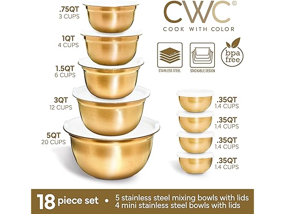 COOK WITH COLOR 18Pc Mixing Bowl Set