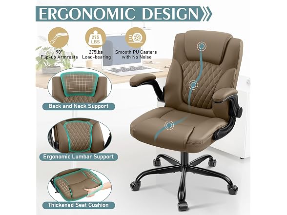 Brick Attic W0893 Leather Office Chair with Wheels1 (Open Box) - Gallery 6