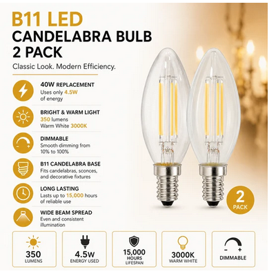 Globe 40 Watt B11 350 Lumen LED Candelabra Bulb 2 Pack - Gallery 4