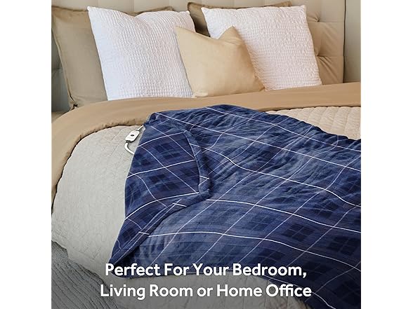 Sunbeam Royal Blue Plaid Heated Blanket