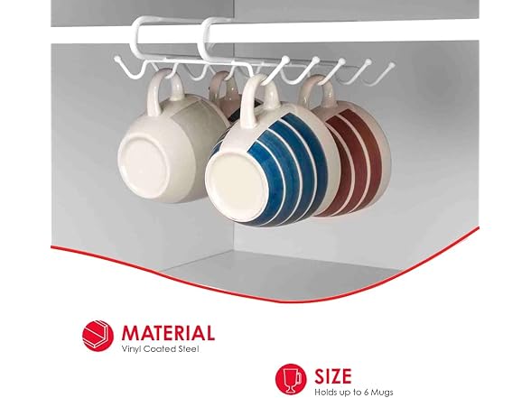 Home Basics 10 Hook Under Shelf Mugs Cup