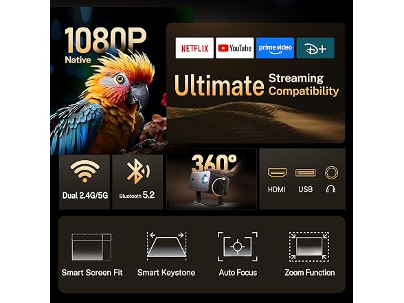 LYNCAST X6 Netflix Black Smart Projector