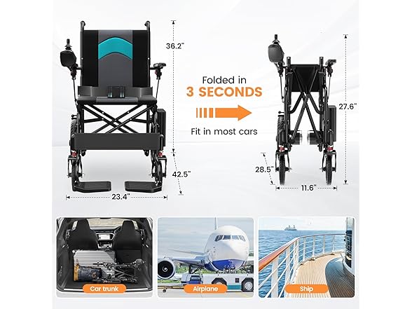 Electric Wheelchairs for Adults Lightweight 38lbs, Foldable Motorized Wheelchair for Seniors, 15 Miles Long Travel Range, All Terrain Portable Power Wheelchair Support 350 lbs(18.5 Inch Wide Seat) (Open Box)