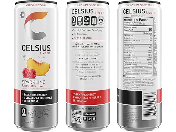 12PK CELSIUS Sparkling Raspberry Peach, Sugar Free