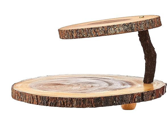 Lipper International Acacia 2-Tier Tree Bark Server