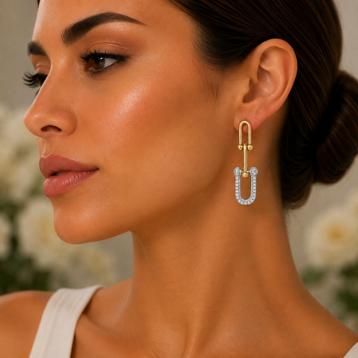 18K Gold Plated CZ Link Drop Earrings - Gallery 5
