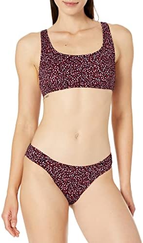 Amazon Essentials Women's Scoop Neck Swim Crop Top, Brick Red Leopard, X-Small