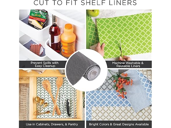 DII Fridge & Shelf Liner 12x20, Gray Lattice, 2 Piece