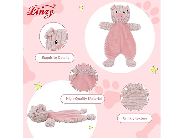 Linzy Plush Flat Crinklez Pig Dog Toy, S