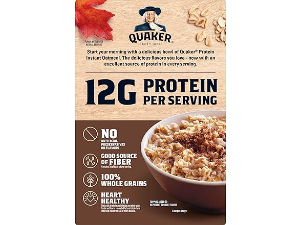 6CT Quaker Protein Instant Oatmeal, Maple Brown