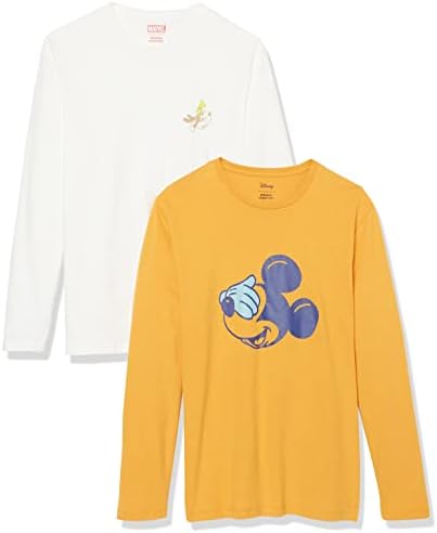 Amazon Essentials Disney | Marvel | Star Wars Men's Long-Sleeve T-Shirts, Pack of 2, Mickey and Goofy, Small