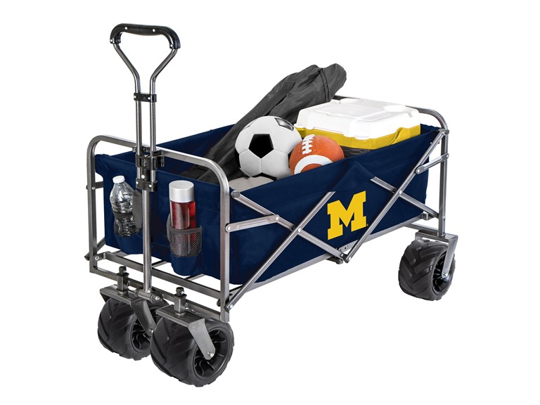 Smart Design Collegiate Heavy-Duty Utility Collapsible Sports Wagon – Heavy Duty Wheels Beach Cart - 20.15 x 35.5 x 22.5 inch - MICHIGAN