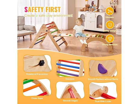Pikler Triangle Set, 5 in 1 Toddler Climbing