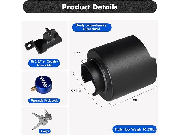 Kukoofyer Trailer Lock 2-5/16" Coupler