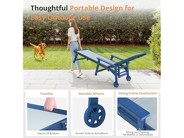 4 Set Dark Blue Outdoor Lounge Chair