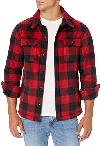 Amazon Essentials Men's Long-Sleeve Polar Fleece Shirt Jacket, Red Buffalo Check, XX-Large