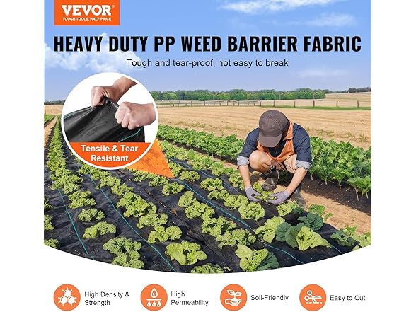 VEVOR 4FTx300FT Premium Heavy Duty Weed Barrier Landscape Fabric