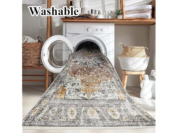 CHAMPLANT Tan/Gray Floral Print Area Rug 8'x10'