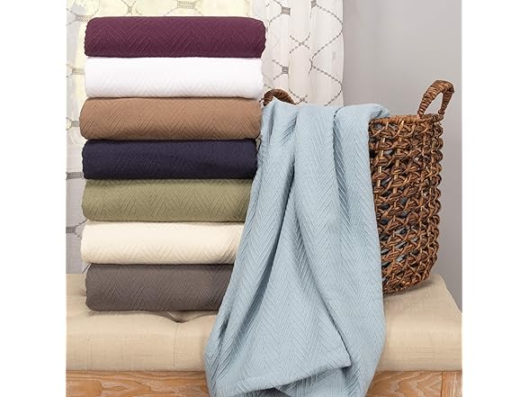 Superior Cotton Chevron Zig-Zag Blanket, California King, Sage