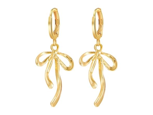 Coadipress Gold Bow Ribbon Hoop Earrings