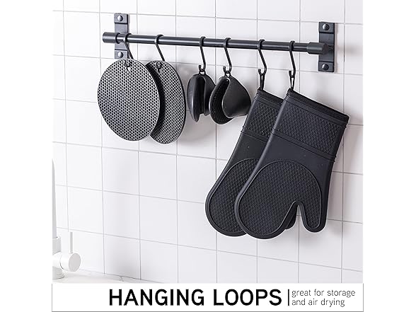 COOK WITH COLOR Silicone Oven Mitts- Black, Mitt Set