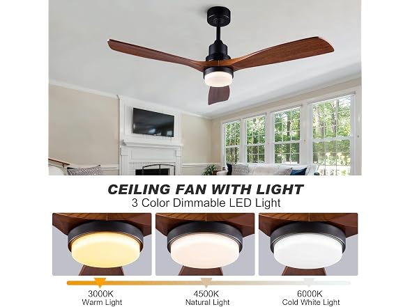 XBIBI 52" Wood Ceiling Fan w/ Light & Remote