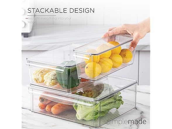 SIMPLEMADE Clear Refrigerator Organizer Bins - Pack of 3