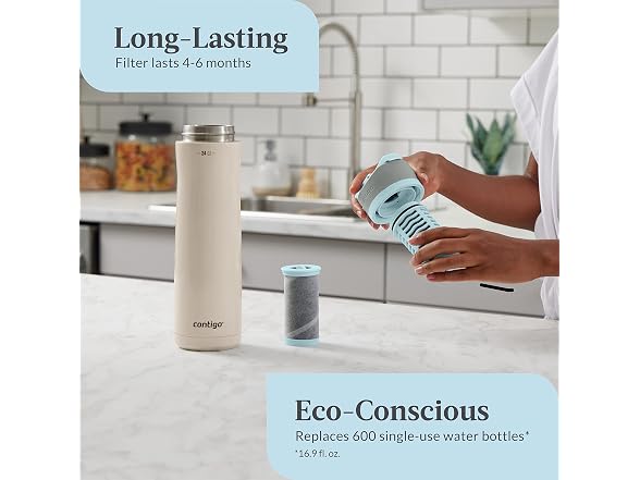 Contigo Stainless Steel Filter Water Bottle, 24 oz, Salt