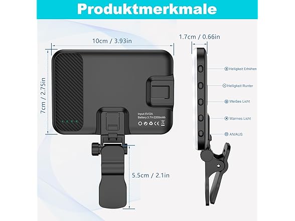 Anautin Selfie Light, 60 LED 2200mAh Rechargeable Cell Phone Fill Light