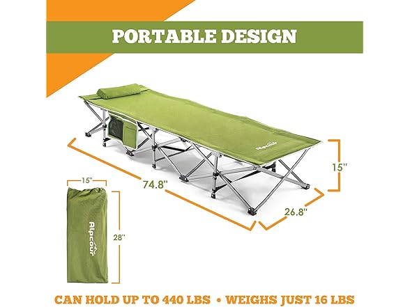 Alpcour Small-Collapse Camping Cot Green