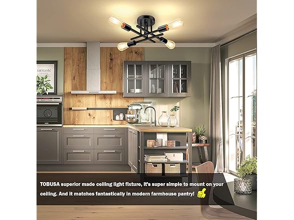 TOBUSA Semi Flush Mount Ceiling Light Fixture Matte Black