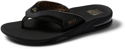 REEF Fanning Mens Bottle Opener Flip Flop, Arch Support, Durable Outsole, Water Friendly, Black/Brown, 7