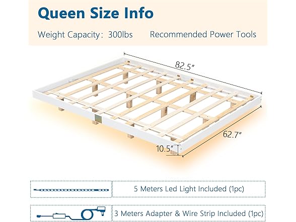 Dolonm Queen Floating Bed Frame w/LEDs