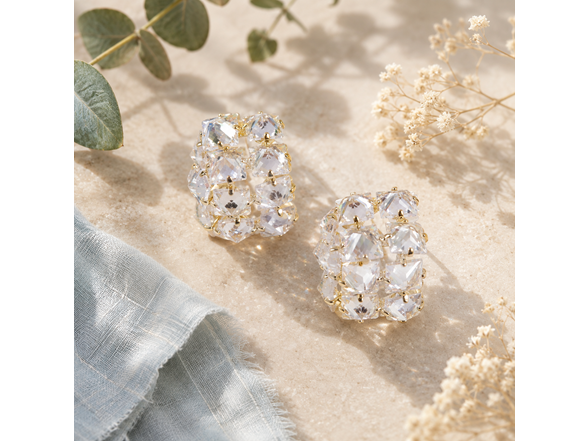 18K Gold Cluster CZ Stud Earrings