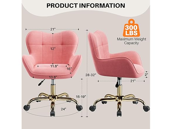 BestEra Vanity Chair with Wheels, Cute Desk Chairs Adjustable Height for Bedroom, Modern Makeup Chair with Back(Pink) (Open Box)