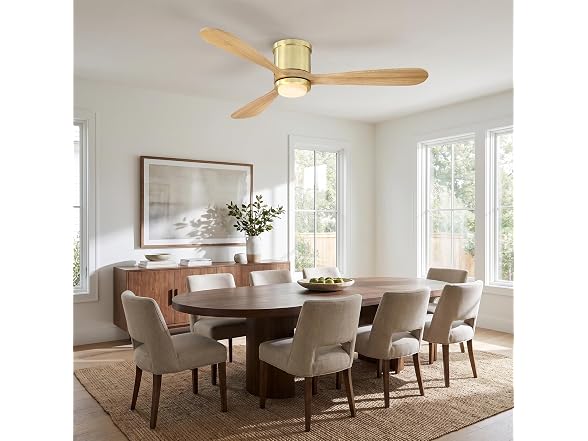 Parrot Uncle 52 Inch Flush Mount Solid Wood Ceiling Fan, Gold