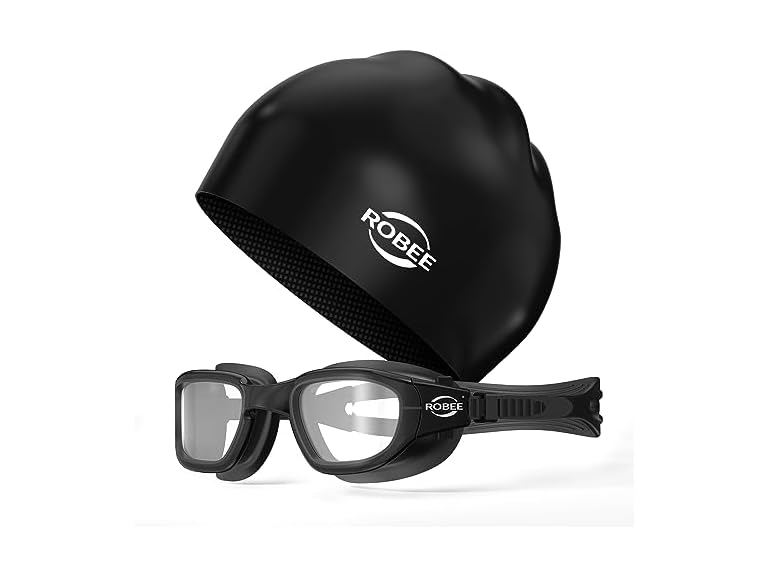 Robee Swim Goggles Silicone Swimming Cap and Carrying Case, Anti fog Pool Goggles for Adult Men Women Youth