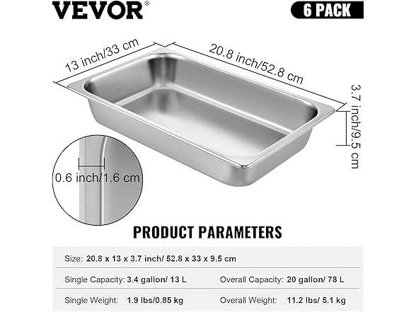 VEVOR 6 Pack Hotel Pans